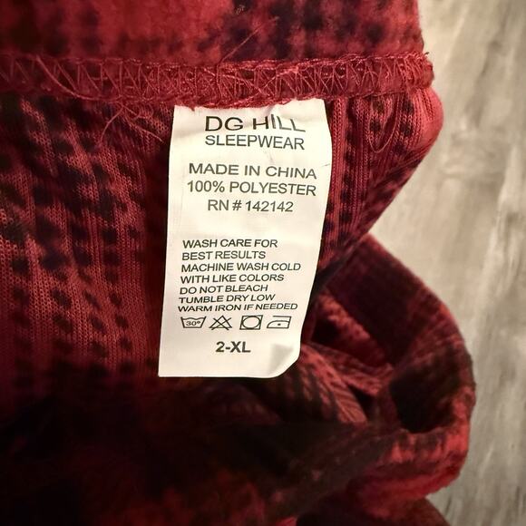 DG Hill Fleece Pants Mens 2XL Red Black Plaid Pull-On Drawstring Pajama NEW - Picture 3 of 7